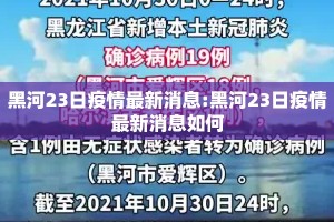 黑河23日疫情最新消息:黑河23日疫情最新消息如何
