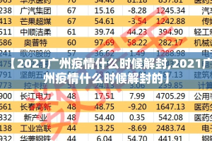 【2021广州疫情什么时候解封,2021广州疫情什么时候解封的】