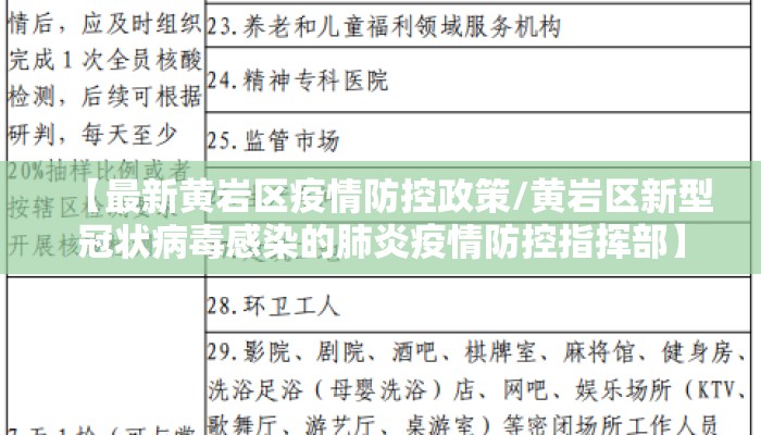 【最新黄岩区疫情防控政策/黄岩区新型冠状病毒感染的肺炎疫情防控指挥部】