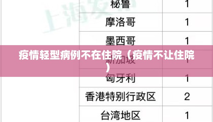 疫情轻型病例不在住院（疫情不让住院）