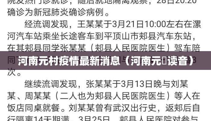 河南元村疫情最新消息（河南元藇读音）