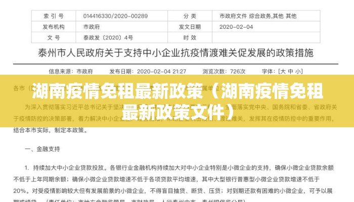 湖南疫情免租最新政策（湖南疫情免租最新政策文件）