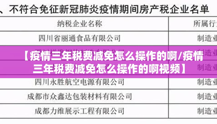 【疫情三年税费减免怎么操作的啊/疫情三年税费减免怎么操作的啊视频】