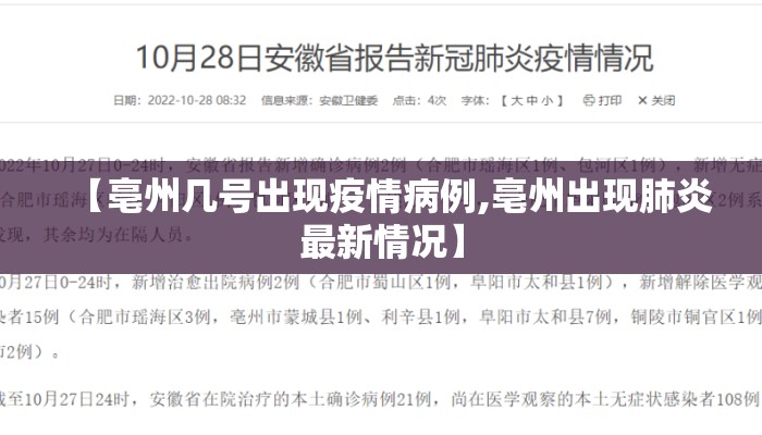 【亳州几号出现疫情病例,亳州出现肺炎最新情况】