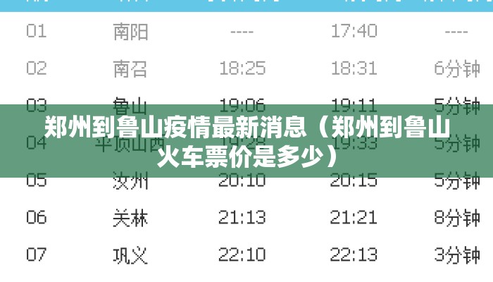 郑州到鲁山疫情最新消息（郑州到鲁山火车票价是多少）