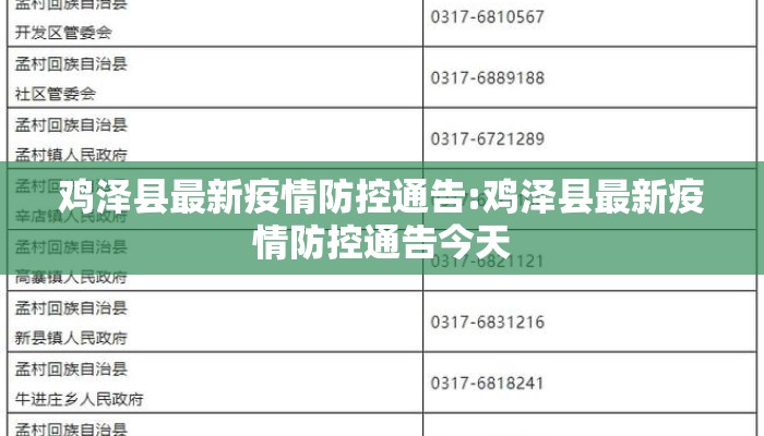鸡泽县最新疫情防控通告:鸡泽县最新疫情防控通告今天