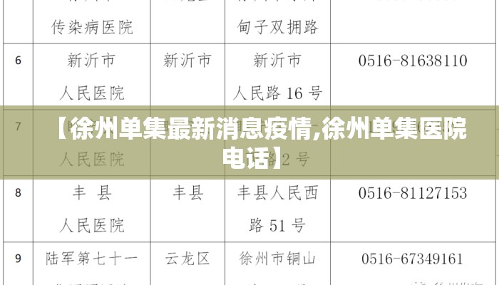 【徐州单集最新消息疫情,徐州单集医院电话】