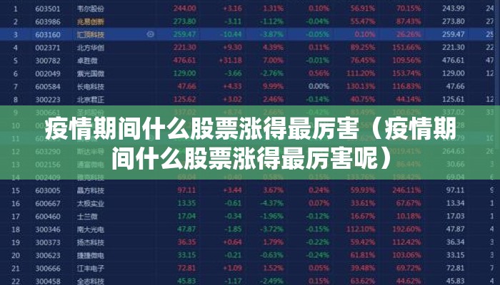 疫情期间什么股票涨得最厉害（疫情期间什么股票涨得最厉害呢）