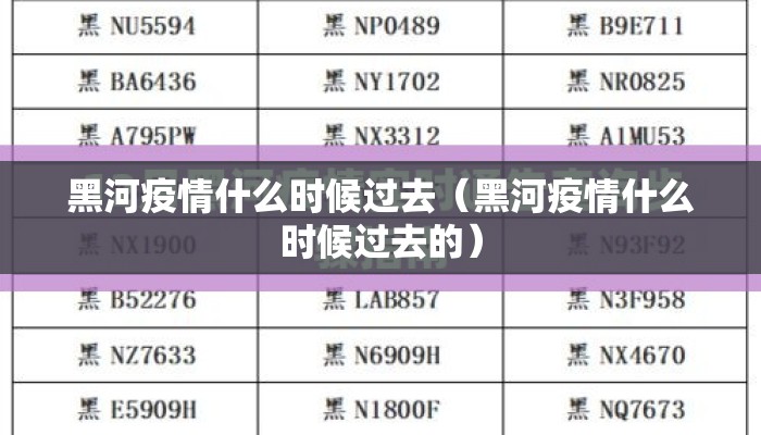 黑河疫情什么时候过去（黑河疫情什么时候过去的）